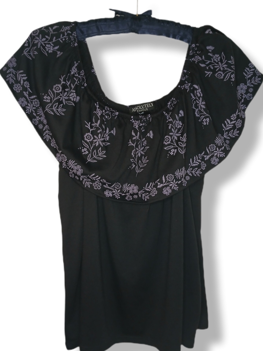 Absolutely Famous Black Tunic with Light Lavender Floral Embroidery